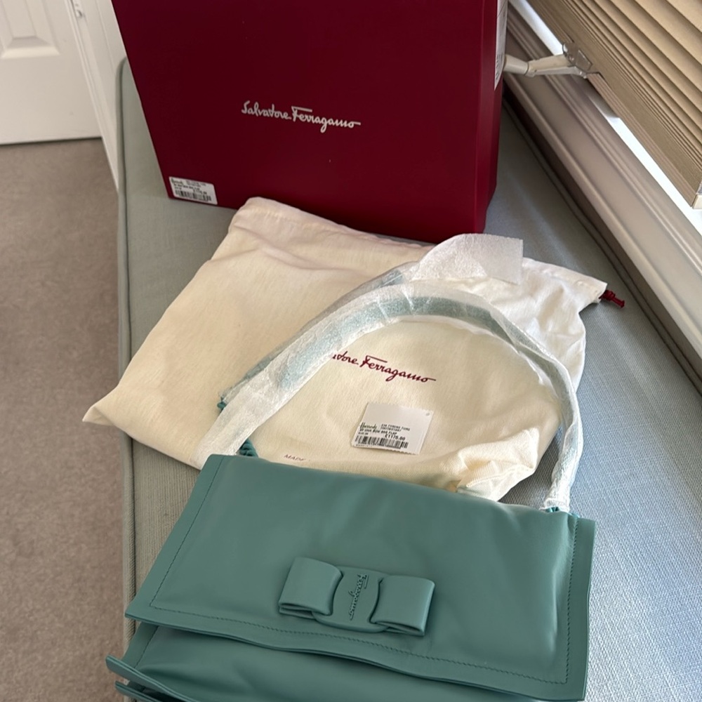 NWT Turquoise Ferragamo handbag with adjustable shoulder strap